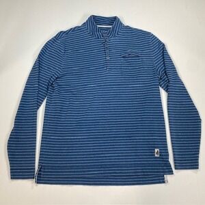 Johnnie O Hangin Out Mens Medium Blue Stripe‎ Henley Long Sleeve Pocket Shirt